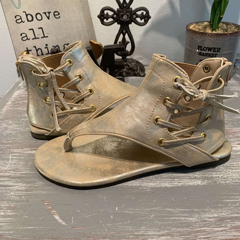 GOLD gladiator ankle high bootie sandals New in box NIB 7 7.5 8 9